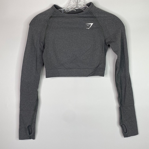 Gymshark Vital Seamless Long Sleeve Grey Crop Top Size XS/S - Picture 1 of 5